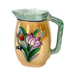 Vintage Japanese Lusterware Creamer Pitcher Floral Hand Painted Vintage  4" x 2”